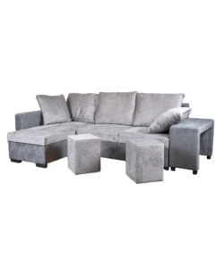 Divano angolare bellahome "jessy" con contenitore, pouf e penisola sinistra, 247x94x175 cm